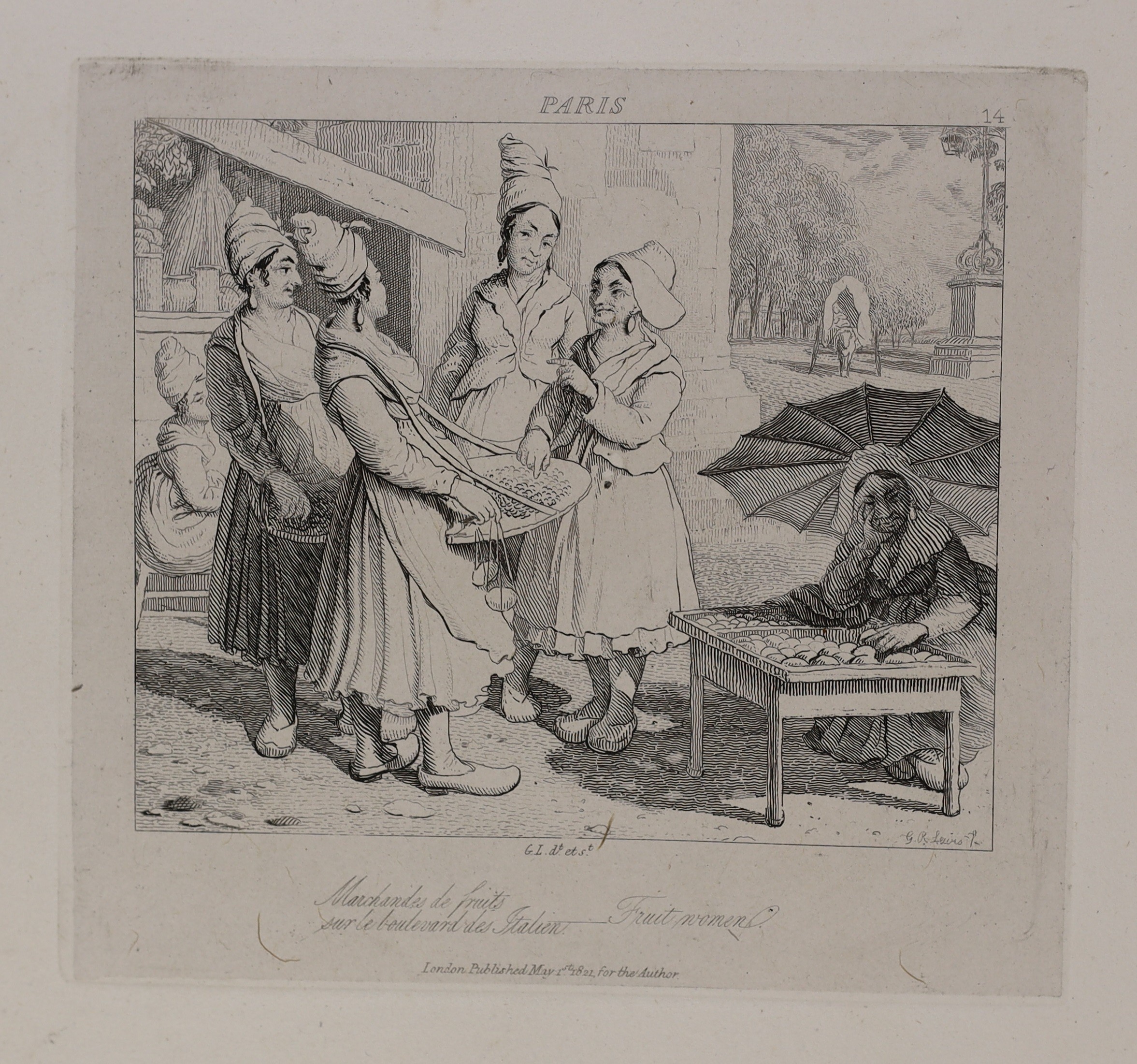 Lewis, George. Artist - A Series of Groups Illustrating….the People of France and Germany, 4to, quarter calf, with dedication and 52 plates on India paper, London, 1823